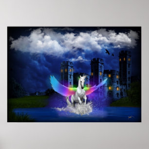 Poster Unicorne avec ailes arc-en-ciel