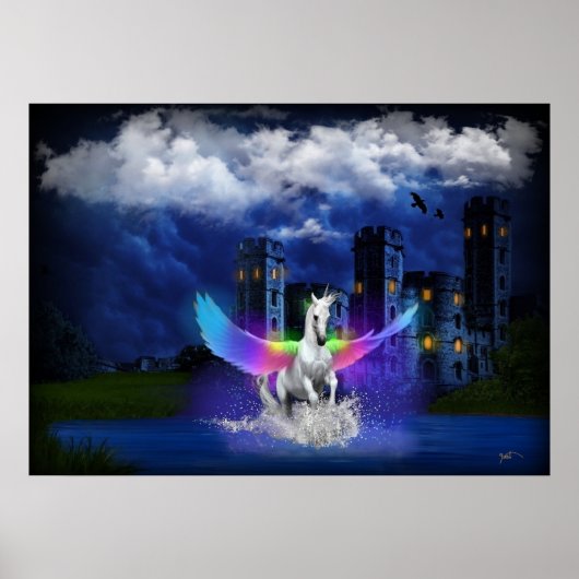 Poster Unicorne avec ailes arc-en-ciel (Devant)