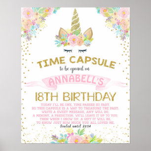 Poster Unicorne avec Fleurs Premier Anniversaire Capsule 