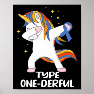 Poster Unicorne avec ruban bleu Type 1 Diabète T1D Type