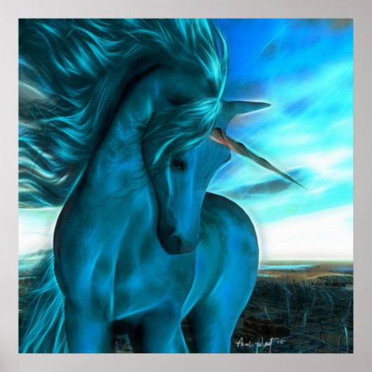 Poster Unicorne balayée par le vent dans Azure (Devant)