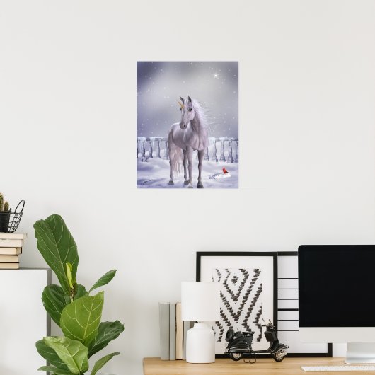 Poster Unicorne dans l'affiche de neige Imprimer (Bureau à domicile)