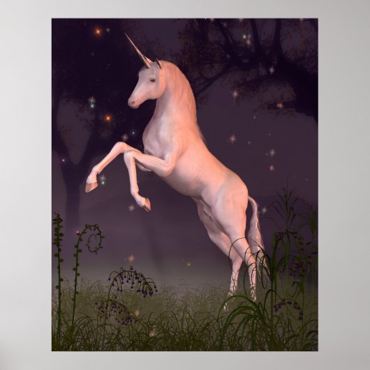Poster Unicorne dans une forêt illuminée de Lune (Devant)