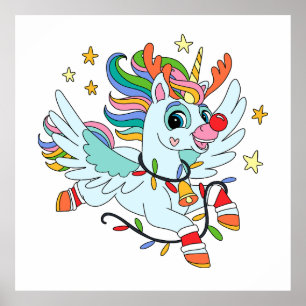 Poster unicorne de cerf de Père Noël mignonne