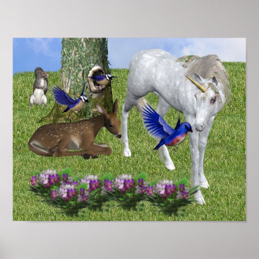 Poster Unicorne Et Amis Imaginaire Cheval Art (Devant)