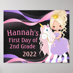 Poster Unicorne et Princesse Premier jour de l'école Tabl