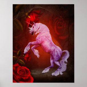 Poster Unicorne Et Roses Rouges Imaginaire Cheval Art