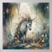 Poster Unicorne éthérique avec champignons mystiques (Devant)