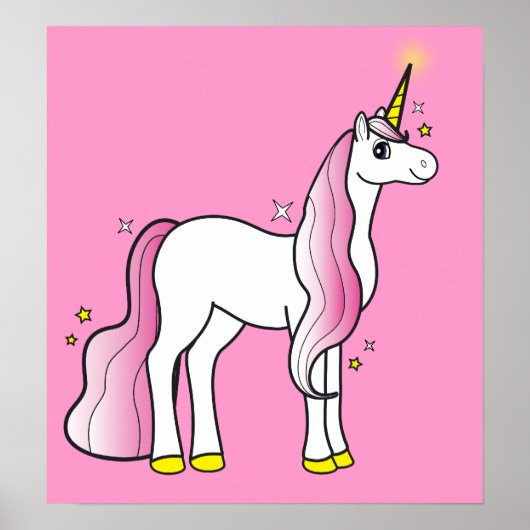 Poster Unicorne magique avec manne rose et queue (Devant)