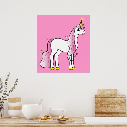 Poster Unicorne magique avec manne rose et queue (Cuisine)