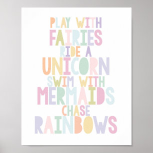 POSTER UNICORNE MAGIQUE, FAIRIES, MERMAIDS, RAINBOWS IMPR