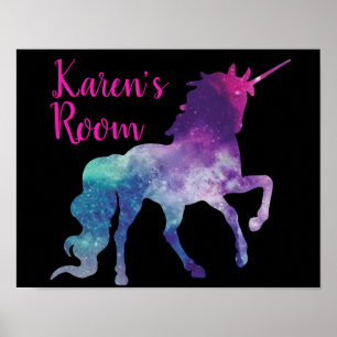 Poster Unicorne magique personnalisée violet et bleu