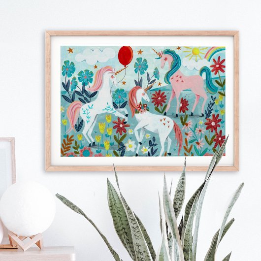 Poster Unicorne mignonne filles arc-en-ciel