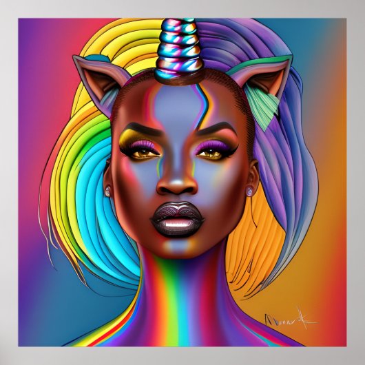 Poster Unicorne noire Melanin Unicornes Afro Queen Crown (Devant)