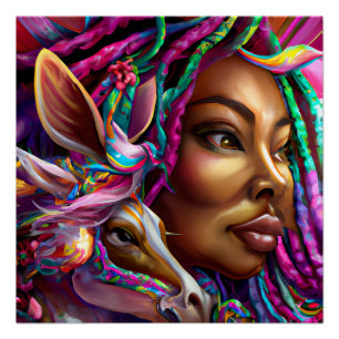 Poster Unicorne noire Melanin Unicornes Afro Queen Crown