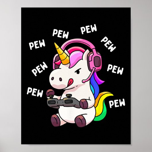 Poster Unicorne Pew Pew Unicorns Lover jeu vidéo Gamer Gi (Devant)