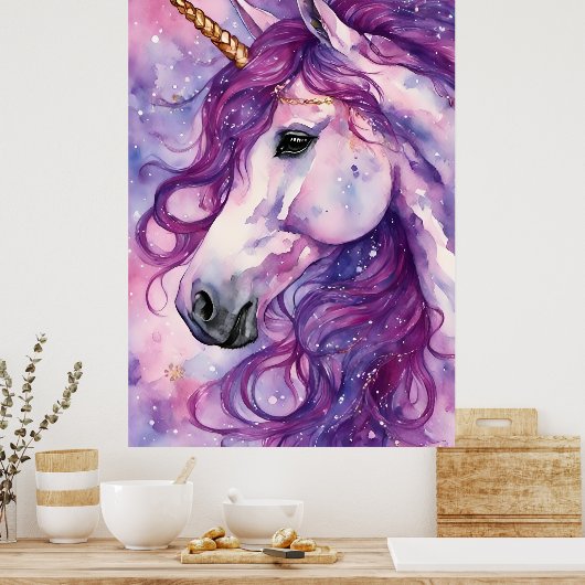 Poster Unicorne Purple Mane (Cuisine)