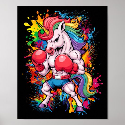 Poster Unicorne Rose Drôle Avec Gants De Boxe (Devant)
