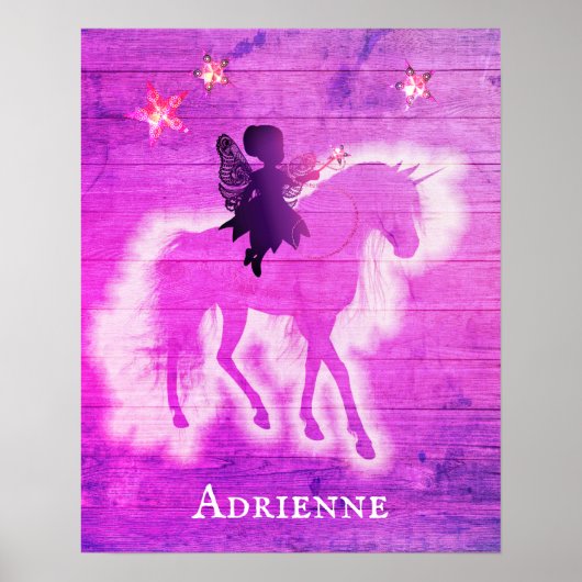 Poster Unicorne rose fille personnalisée (Devant)