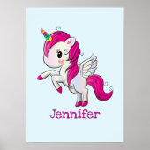 Poster Unicorne rose mignonne avec ailes (Devant)