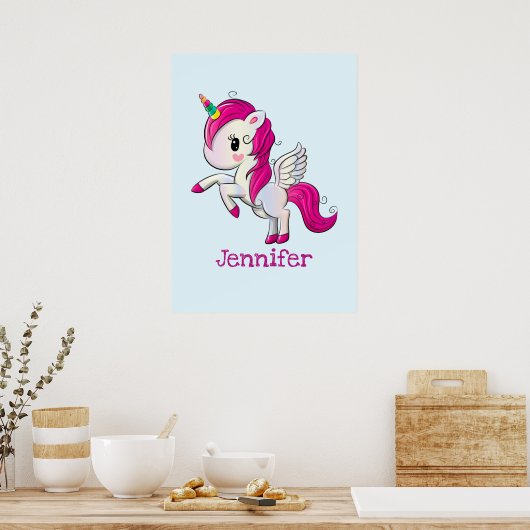 Poster Unicorne rose mignonne avec ailes (Cuisine)
