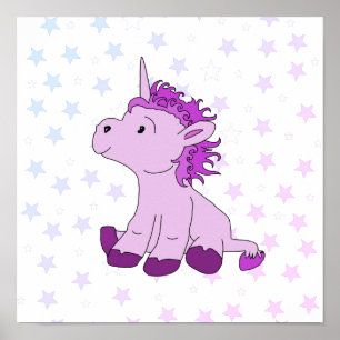Poster Unicorne rose mignonne avec Stars Girl Nursery