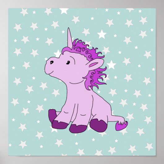 Poster Unicorne rose mignonne avec Stars Girl Nursery (Devant)