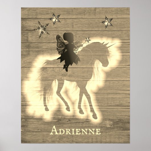 Poster Unicorne Rustique Personnalisé Faux Wood (Devant)