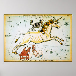 Poster Unicorne Star Chart - Monoceros Constellation