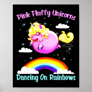 Poster Unicornes Fluffes Roses Dansant Sur Rainbows T Shi