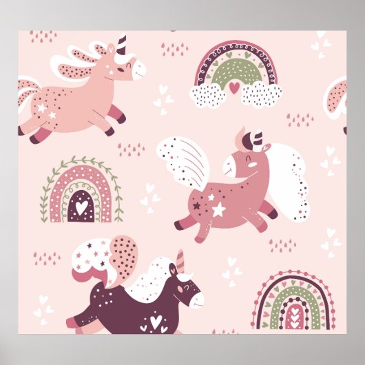 Poster Unicorns Rainbows : Pastel Magic Arrière - plan. (Devant)