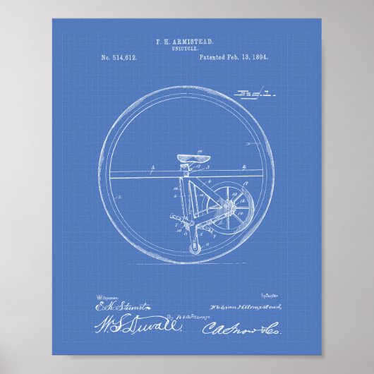 Poster Unicycle 1894 Brevet Plan directeur (Devant)