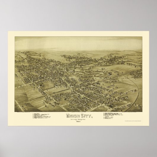 Poster Union City, PA Carte panoramique - 1895 (Devant)