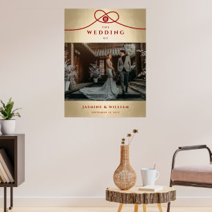 Poster Union de Nœud Rouge Double Bonheur Mariage Chinois