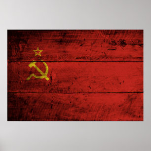 Poster Union Soviétique Flag on Old Wood Grain