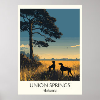 Poster Union Springs Alabama Chiens Coucher de soleil
