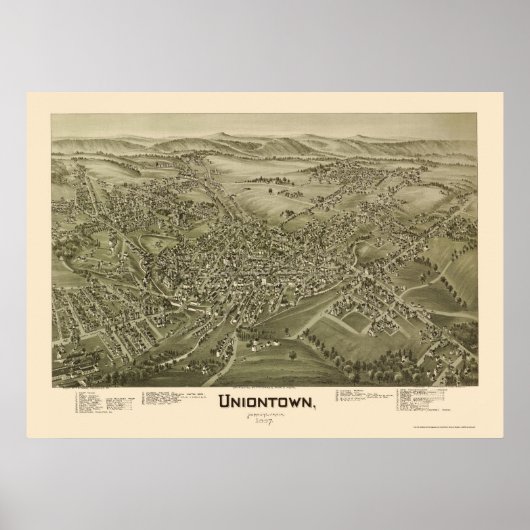 Poster Uniontown, PA Carte panoramique - 1897 (Devant)