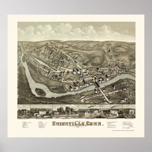 Poster Unionville, CT Carte panoramique - 1878 (Devant)