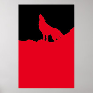 Poster Unique Black & Red Pop Art Wolf Silhouette
