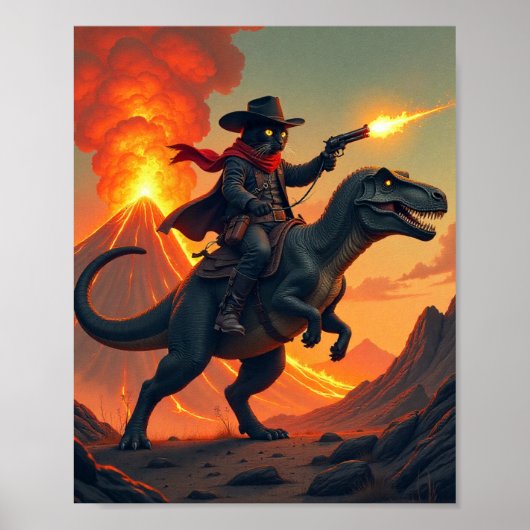 Poster Unique Cat Cowboy Riding Dinosaur | Cat Cowboy (Devant)