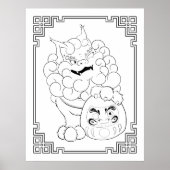 Poster Unique Foo Dog Art & Daruma Doll Grande coloration (Devant)