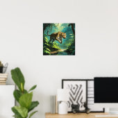 Poster Unique Jumping Leopard Wildlife Art (Bureau à domicile)