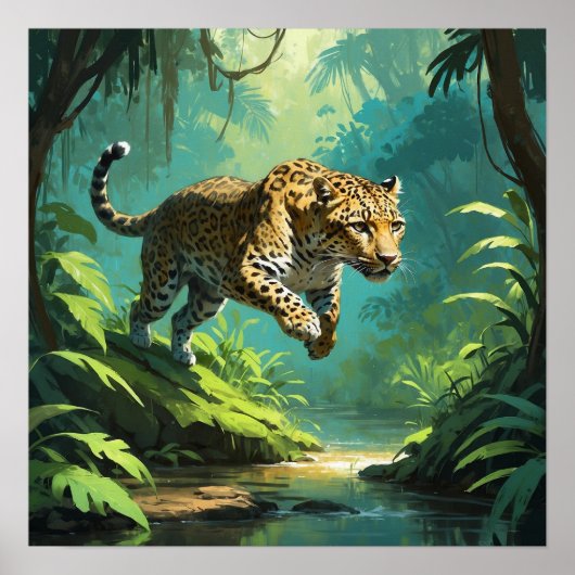 Poster Unique Jumping Leopard Wildlife Art (Devant)