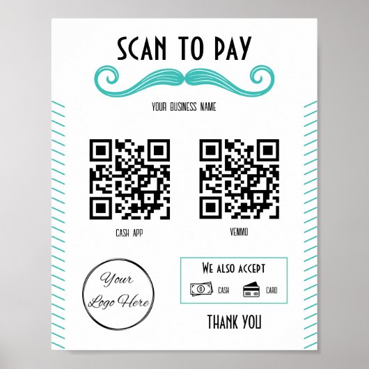 Poster Unique turquoise 2 QR code barber shop numérisatio (Devant)