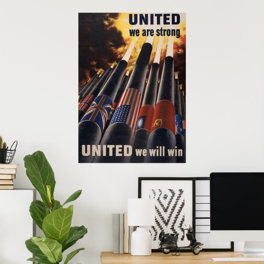 Poster Unis Nous Sommes Forts Unis Nous Gagnerons (Bureau à domicile)