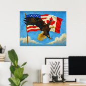 Poster Unité - Drapeau du Canada, Drapeau américain et Ai (Bureau à domicile)