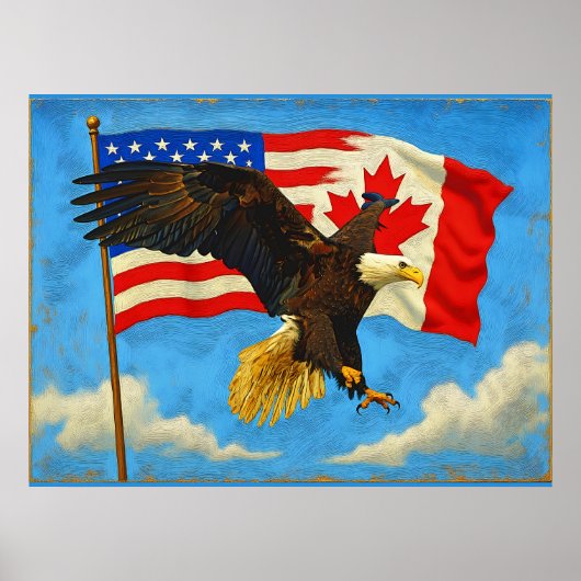 Poster Unité - Drapeau du Canada, Drapeau américain et Ai (Devant)