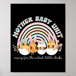 Poster Unité mère bébé arc-en-ciel lapin poussin jour de