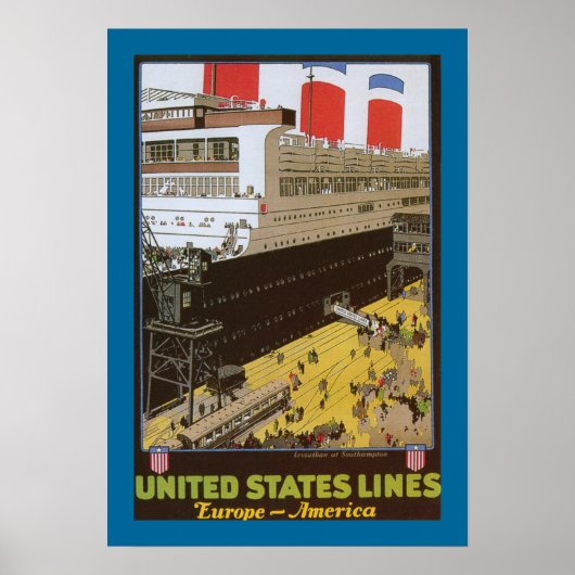 Poster United States Line, Leviathan à Dock (Devant)