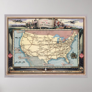 Poster United States Map Ship the Skyway via Air Express